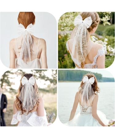PEOVLVN White Hair Bow Bridal Hair Accessories Bride Bow Hair Clips Large Hair Bow Wedding Veil Bachelorette Party Favors Engagement Party Accessories Bride Bridesmaid Gifts - Buy Online on GoSupps.com