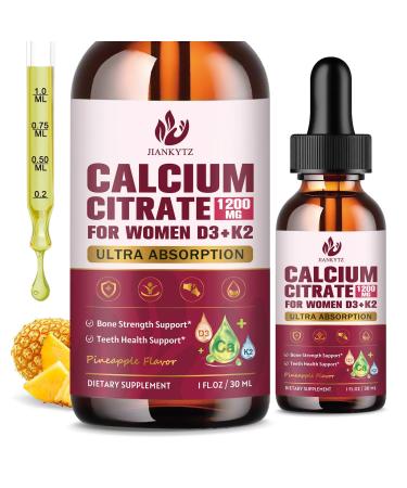 (2 Pack) Calcium Citrate with Vitamin D3 Liquid Drops for Women - Bones Teeth Immune Support 1200mg Calcium Citrate Liquid Drops with Vitamin D3 K2 Vegan Sugar-Free 1 Fl Oz 1 Fl Oz (Pack of 2)
