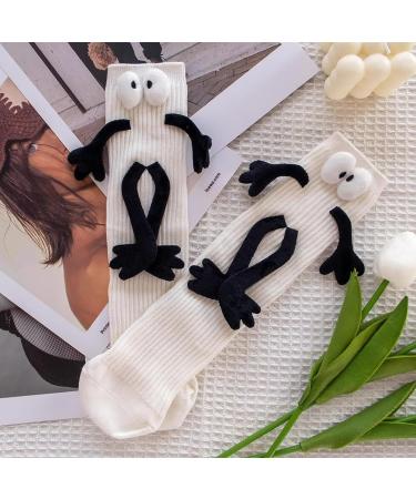 PHILISENMALL Couple Holding Hands Socks | 3D Doll Funny Magnetic Suction Gift | Boyfriend Girlfriend White Socks - Buy Online on GoSupps.com
