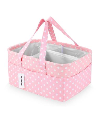 Baby Diaper Caddy Organizer Pink Large Collapsible Nursery Organizer Storage Basket for Girl Portable Holder Tote Bag for Changing Table Car Travel Registry Newborn Essentials Must Haves small dots Large Pink Dots