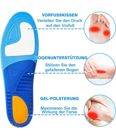 Orthopedic Shoe Inserts & Gel Insoles for Flat Feet | Heel Spur Relief | Plantar Fasciitis & Foot Pain Support for Men & Women - Blue XS (EU35-38) - 24cm - Buy Online on GoSupps.com