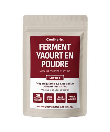 Coolinario Ferment Lactique Yaourt (5 Sachets de 1.5g) Cultures Vivantes pour Yaourt Maison | Cr meux pais & Savoureux | Sans OGM Sans Conservateurs Sans Gluten Paquet de 5