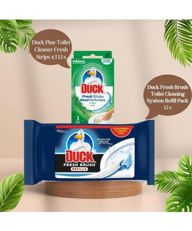 Toilet Cleaner Duck Bundle With 4x Duck Toilet Cleaner Fresh Brush Refills 12pads And Duck Pine Toilet Cleaner Fresh 3 Strips - Bathroom Cleaner Disposable Toilet Brush - Buy Online on GoSupps.com