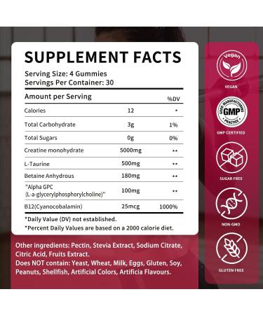 Creatine Monohydrate Gummies 5000mg for Men & Women - Sugar Free Pre-Workout Supplement, Chewables for Muscle Strength, Muscle Builder, Energy Boost, Mixed Berry Flavor, 120 Count Mixed Berry Flavor 1 Count (Pack of 120) - Buy Online on GoSupps.com