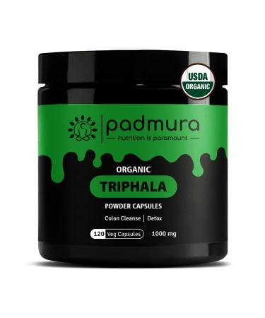 PADMURA Organic Triphala Powder Capsules 1000mg | USDA Organic Certified | Non GMO | Gluten Free | Vegan - 120 Veg Capsules