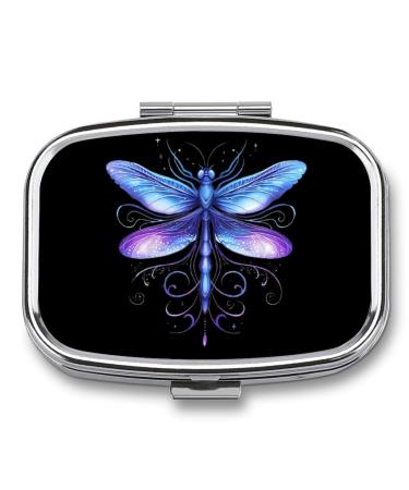Blue Dragonfly Square Pill Box 2 Compartment Medicine Pill Case Portable Pocket Pillbox Organizer for Vitamins Medication