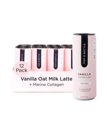 Pop & Bottle - Oat Milk Lattes with Sustainably Sourced Marine Collagen | 8 Fl Oz (Pack of 12) Vanilla | Marine Collagen Peptides, MCT Oil, Oat Milk, Cold Brew + More | Organic, No Dairy, No Gluten, Lightly Sweetened with Dates