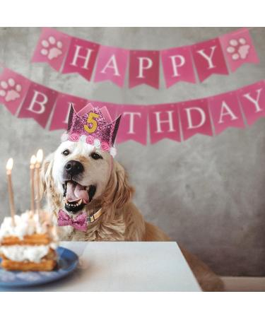 Dog Birthday Party Accessories | Pink Decoration Set with Crown Glitter Fly & Happy Birthday Banner for Dogs & Cats - Buy Online on GoSupps.com
