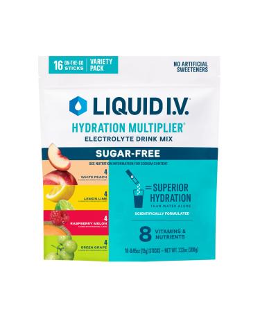 Liquid I.V. Hydration Multiplier Sugar-Free Variety Pack - Raspberry Melon Lemon Lime White Peach Green Grape (Variety Pack)