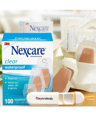 Waterproof Assorted Bandages 100 Pack - Flexible Clear Wound Coverings + Beyondeals Portable Pills Box | Ideal for Sports - Buy Online on GoSupps.com