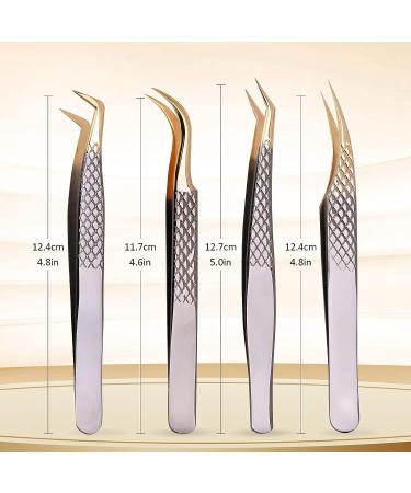 Arclon Lash Eyelash Extension Tweezers Set - 4Pcs Professional Straight and Curved Stainless Steel Precision Tweezers in Black Gold | Lash Extension Supplies - Buy Online on GoSupps.com
