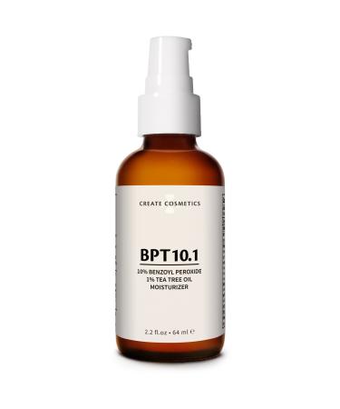 BPT10 Acne Treatment Moisturizer | 10% Benzoyl Peroxide 1% Tea Tree Oil | 55% Organic 89% Natural | Gentle Plant-based Vegan & Cruelty-free | 2.2 fl. oz