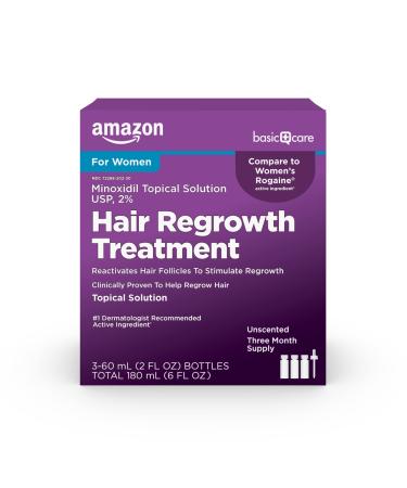 Amazon Basic Care Minoxidil Topical Solution USP, 2% Hair Regrowth Treatment for Women, 3 Count (Pack of 1)