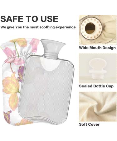 NAANLE 2L Hot Water Bottle with Cover - Watercolor Tulip Flower Pattern for Pain Relief & Heat Therapy - Buy Online on GoSupps.com