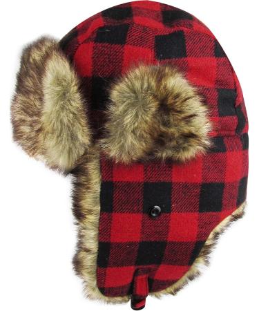 Lumberjack Plaid Aviator Trapper Hat - Red Black - One Size - Buy Online on GoSupps.com