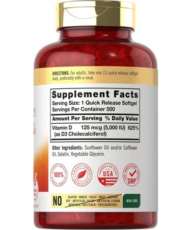 Buy Carlyle High Potency Vitamin D3 5000 IU - 500 Softgels | Immune Support & Bone Health - Buy Online on GoSupps.com