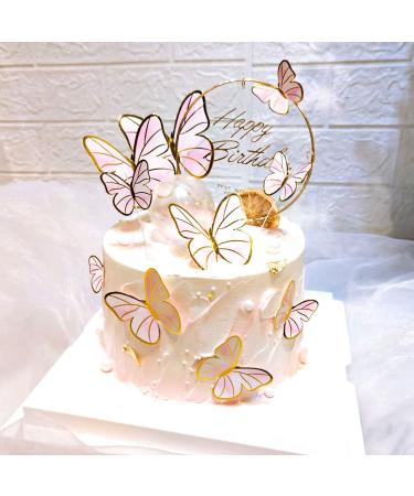 22PCS Pink Butterfly Cupcake Toppers & 1 Gold Happy Birthday Cake Topper Set - Ideal for Girls, Women, Weddings - Party Food Decor Supplies - Buy Online on GoSupps.com