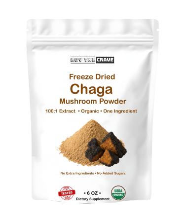 BUY THE CRAVE Organic Freeze-Dried Chaga Mushroom Extract Powder 100:1 Concentrate 6 Ounces (170g) 340 Servings Wild-Harvested Fruit Body Dual-Phase Extraction Vegan Non-GMO Gluten-Free