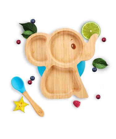 Small fox high -quality bamboo plate with suction cup slipproof with a matching baby spoon is fun dishes set with gift box - learning food with elephant design - Buy Online on GoSupps.com