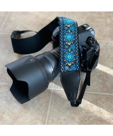 Art Tribute Blue Woven Vintage Camera Strap for DSLR - Floral Embroidered Neck & Shoulder Strap - Perfect Gift for Men & Women Photographers - Buy Online on GoSupps.com