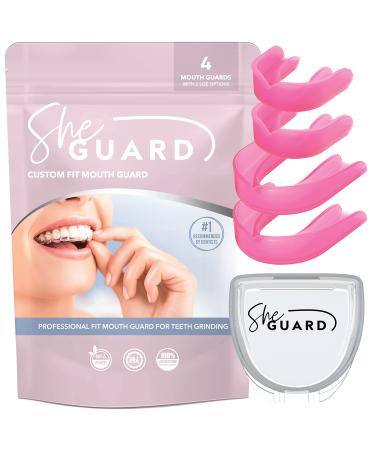 Mouth Guard - Pack of 4 Moldable Mouth Guards (Pink) for Clenching Teeth at Night Grinding and Bruxism - 2 Sizes Includes Ventilated Storage Case