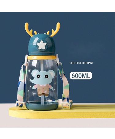 LuckyBamboo Cartoon Animals Kids Water Bottle - Antler-Shaped Thermos with Straw Lid & Detachable Strap, 600ml (Pink Bunny) - Buy Online on GoSupps.com