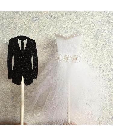 Bride and Groom Suit Cupcake Toppers Wedding Cupcake Picks Lace Dress Black Suit Shaped Cake Decorations for Wedding Engagement Party Supplies Wedding Cupcake Decorations - Buy Online on GoSupps.com