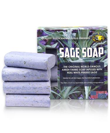 Amish Farms Natural Soap Bar (4 Bars) With Exfoliating Sage, Clean Lavender Scent, Made in USA - Homemade, Handcut, Vegan Face & Body Soap Scrub for Sensitive Skin - No Paraben or Sulfates 4 Ounce (Pack of 4)