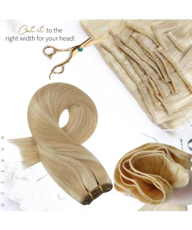 Moresoo Blonde Human Hair Weft 16 Inch Double Weft Sew in Hair Extensions - Real Hair Caramel Blonde with Platinum Blonde - 18 Inch 100g/Pack #14/613 - Buy Online on GoSupps.com