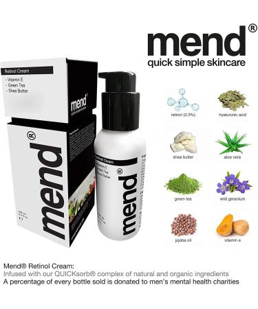 Retinol Cream for Men with QUICKsorb For 5x Faster Results & Hyaluronic Acid Serum - HUGE 100 ml - Anti Ageing Day & Night Wrinkle Cream For Face & Under Eye - Vegan Organic Mens Skincare by Mend - Buy Online on GoSupps.com