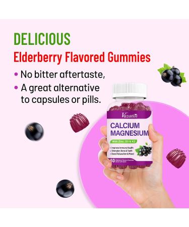 Calcium Magnesium Zinc Gummies with Vitamin D3 and K2 High Absorption Magnesium Glycinate Potassium for Immune and Muscles Vegan Elderberry Flavor 120 Gummies Sweet Elderberry 60 Count (Pack of 2) - Buy Online on GoSupps.com