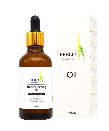 Feelia Huile pour dompter la barbe avec argan jojoba p pins de raisin avocat parfum d'agrumes frais pour une croissance saine de la barbe adoucit et hydrate 7 extraits de plantes 50 ml