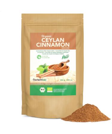 Nortembio Organic Ceylon Cinnamon Powder 250 g. 100% Natural Origin. Ground Cinnamon without Additives or Preservatives, Vegan and Gluten Free. Ceylon Cinnamon for Pastry.