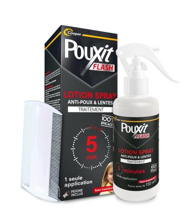 POUXIT - Flash - Lotion spray anti-poux et lentes - 100% Efficace - Agit en 1 application de 5 minutes seulement - Rin age facilit - Traitement du cuir chevelu - 150 ml Blanc 150 ml (Lot de 1)