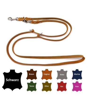 Dog liner Small dogs / large dogs 2m / 2.40m / 2.80m / 3.50m / 5m Double linen adjustable (2m x 12mm cognac) 2m x 12mm cognac