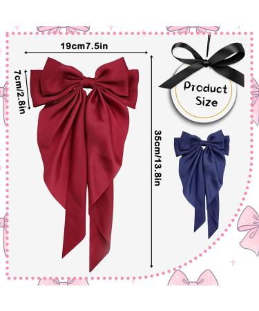 2Pcs Big Bow Hair Clips for Women - Red + Navy Blue Ribbon French Barrette Hairpins - Buy Online on GoSupps.com