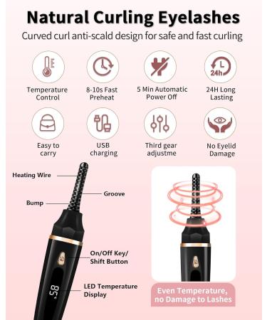 Buy Heated Eyelash Curlers | Mini Electric Eye Lash Curler with LED Display 3 Temp Settings & USB Rechargeable | Long-Lasting Curls for Women - International Shipping Available - Buy Online on GoSupps.com