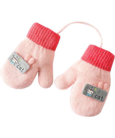 Kids Cute Fox Knitting Gloves with Plush Lining | 1-3 Yrs | Cartoon/Pink - Buy Online on GoSupps.com
