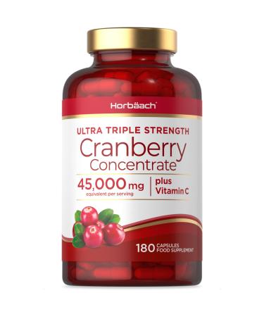 Cranberry Capsules 45 000 mg | High Strength Cranberry Extract with Vitamin C | 180 Powder Capsules | Supplement for Women & Men | Horbaach - Buy Online on GoSupps.com