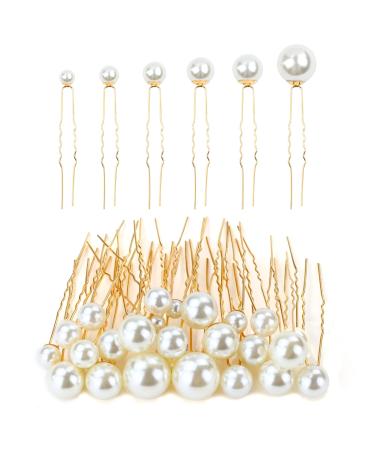 inSowni 54 Pieces Wedding Gold U-shaped Sparkly Pearl Hair Pins Bridal Bobby Hairpins Prom Formal Party Headpieces for Brides Briedesmaids Women Girls