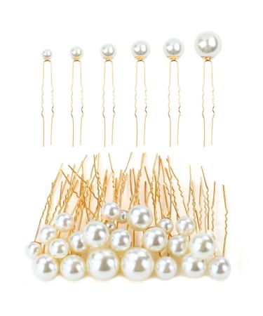 inSowni 54 Pieces Gold U-shaped Pearl Wedding Hair Pins Bridal Bobby Hair Pins Prom Formal Party Headpieces for Brides Briedesmaids Women Girls