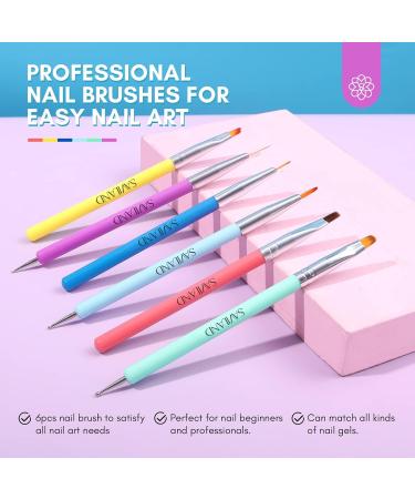 SAVILAND 6PCS Nail Art Brushes Set - Multi-Functional Gel Nail Brush Tools for Nail Design Extension & Liner - Ideal for DIY Nail Art in Vibrant Colors - Buy Online on GoSupps.com