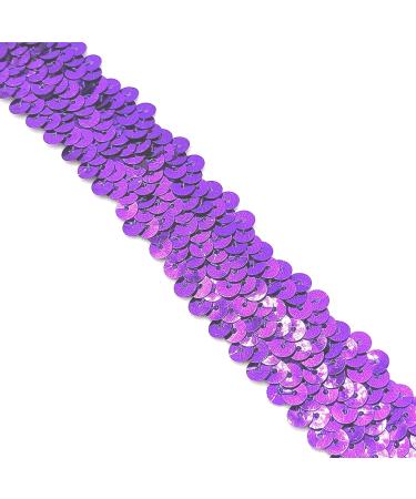 YOOGCORETT 2 Yards Dark Purple Elastic Sequin Ribbon Trim - Glitter Metallic Stretch Flat Sequin Lace for Sewing & DIY Crafts | 30mm - Buy Online on GoSupps.com
