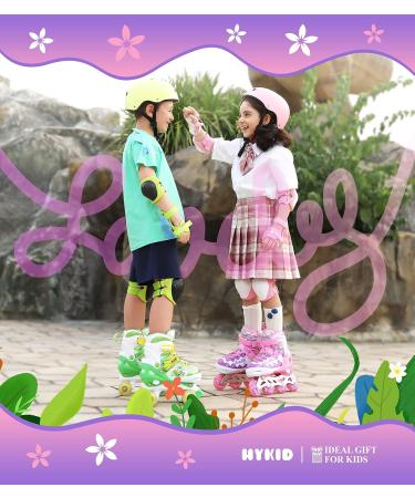 Hykid Adjustable Inline Skates with Floral Motif & Light Up Wheels - Purple (US Size 5-7) - Buy Online on GoSupps.com