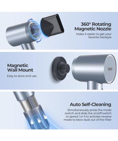 YASHE Professional Hair Dryer - 110 000 RPM Negative Ionic 1400W Fast Drying Brushless Blow Dryer with Diffuser - Low Noise for Home & Travel - Blue - Buy Online on GoSupps.com