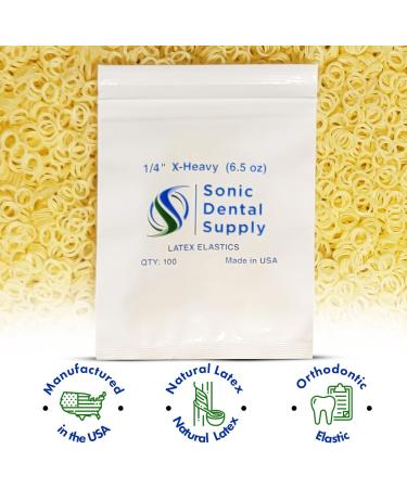1/4 Inch Orthodontic Elastic Rubber Bands - 100 Pack - X- Heavy 6.5 oz - Small Rubberbands for Braces, Hair, Crafts - Made in USA | Sonic Dental - Buy Online on GoSupps.com