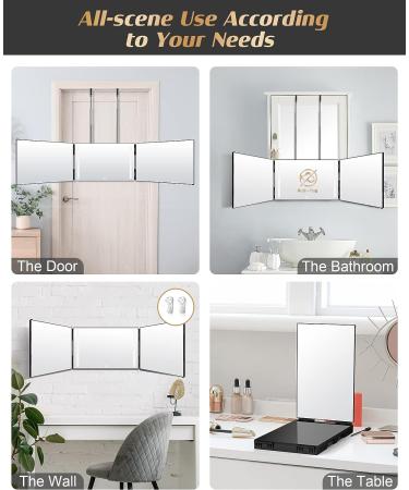 JUSRON 3 Way Hair Cutting Mirror with Height Adjustable Hooks - Portable Trifold Shaving Barber Mirror for Makeup, Cut, Trim, Shave - Black with LED - Buy Online on GoSupps.com