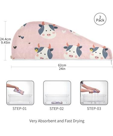 Cow Pink Hair Towel 2 Pack - Super Absorbent Quick Dry Hair Turbans for Women & Girls - Buy Online on GoSupps.com