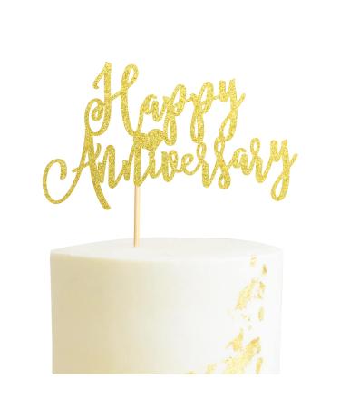 Arthsdite Happy Anniversary Cake Topper Decorations Wedding Anniversary Cake Topper Supplies Party Decoration Cake Decor - Gold Glitter