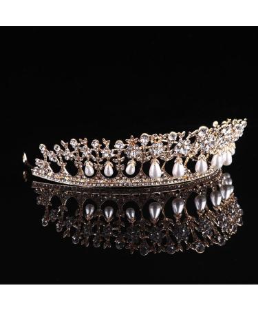 Minkissy Vintage Crystal Tiara Baroque Bridal Tiara Crown Rhinestone Headband Pearl Princess Headwear Headdress for Birthday Pageant Wedding Party (Golden) - Buy Online on GoSupps.com